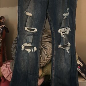 Hollister Dark Blue Distressed Flare Jeans